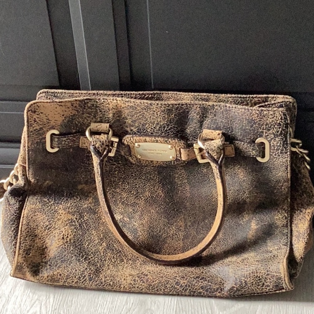 Michael Kors Gold and Black Textured Handbag